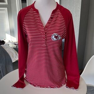 Chiefs NFL Red Henley- Antigua Red and White Long Sleeve Tee